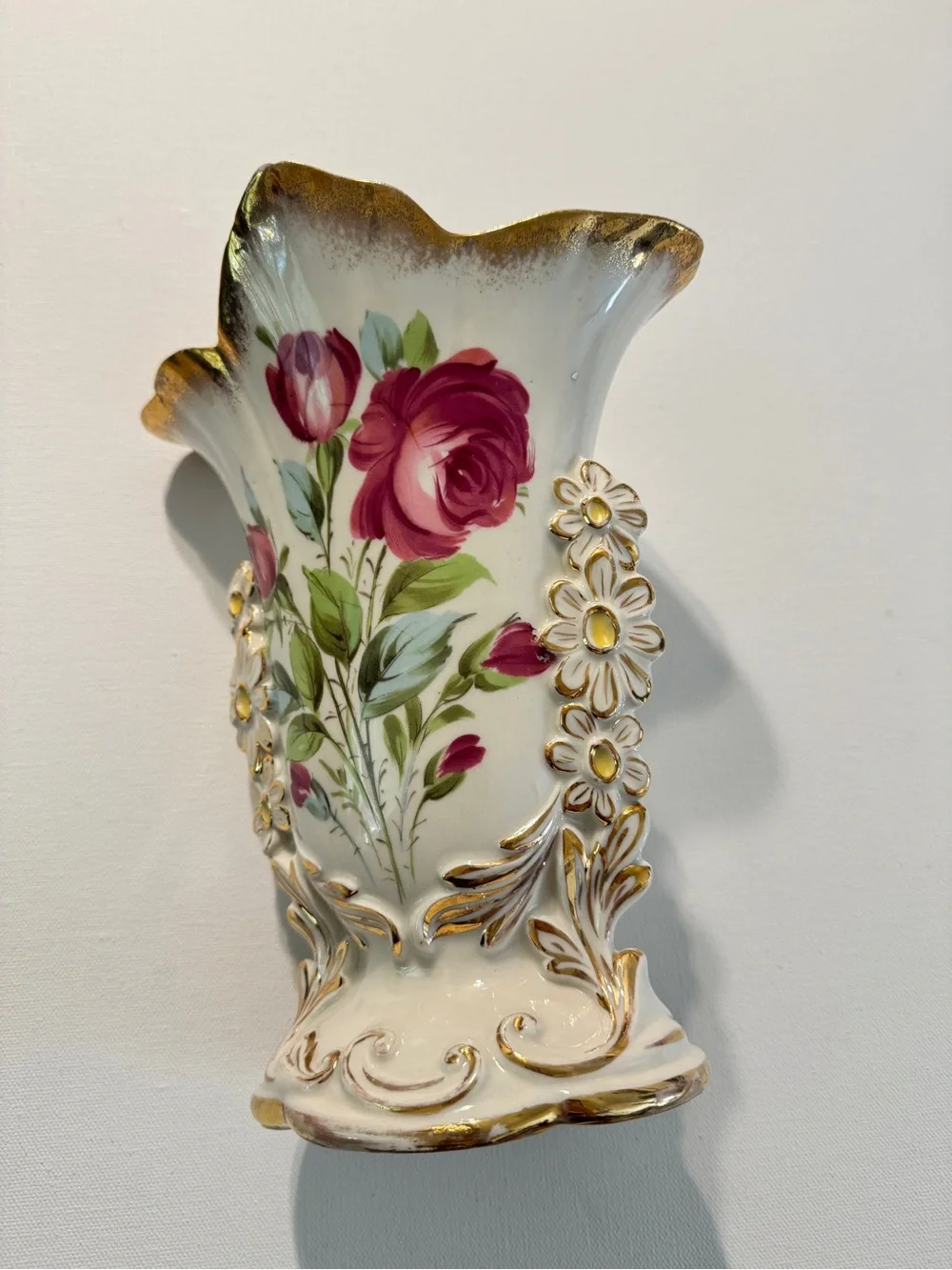 Vintage 1960s Eton Bone China Vase Hand-painted with Gold Rim